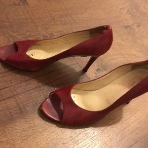 Vintage Red Leather Open Toe Pumps